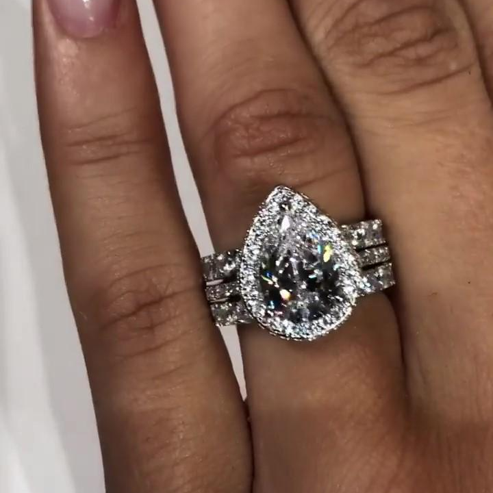 Jorrio handmade created diamond vintage 3 pieces wedding ring set