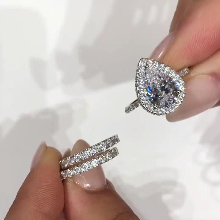 Jorrio handmade created diamond vintage 3 pieces wedding ring set