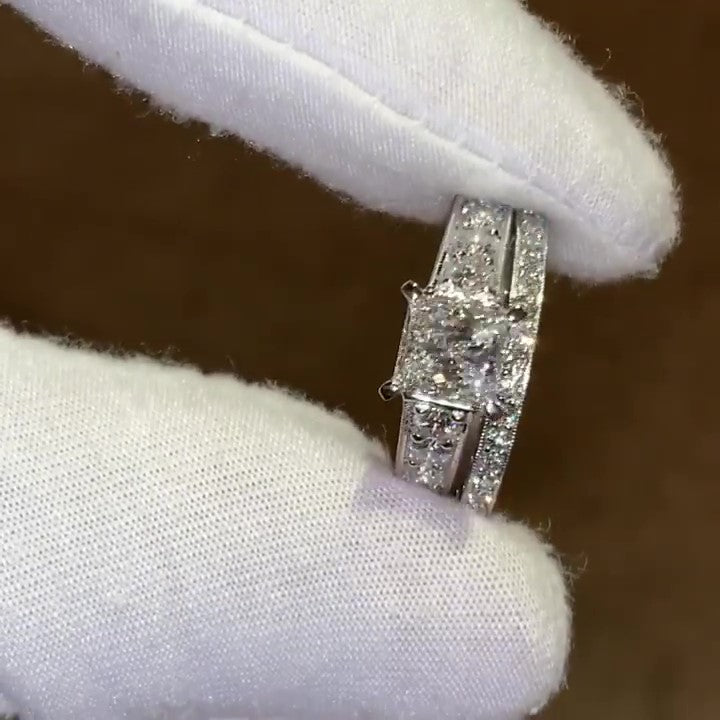 Jorrio handmade princess cut 2 pcs diamond sterling silver bridal wedding ring set
