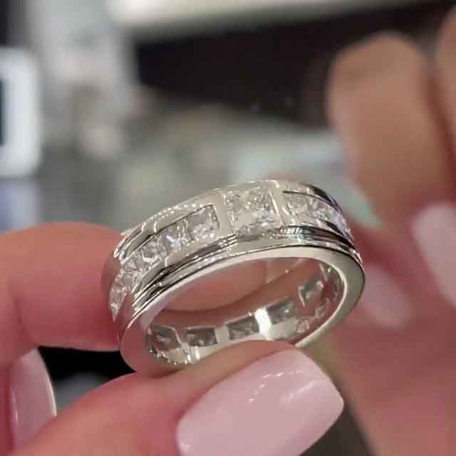 Jorrio princess cut halo created diamond vintage wedding ring sterling silver wedding band