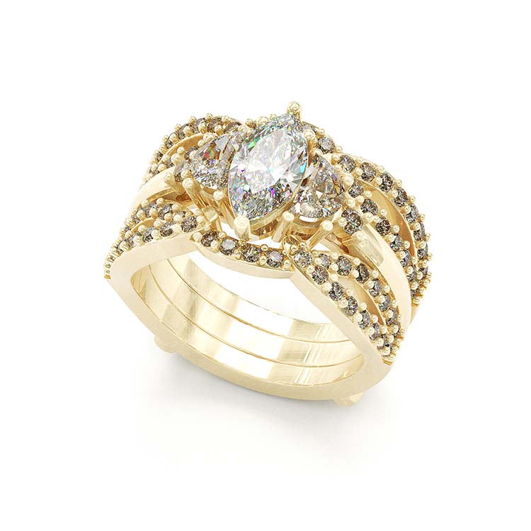 Jorrio handmade 1 ct marquise cut 2 pieces classic sterling silver bridal ring set