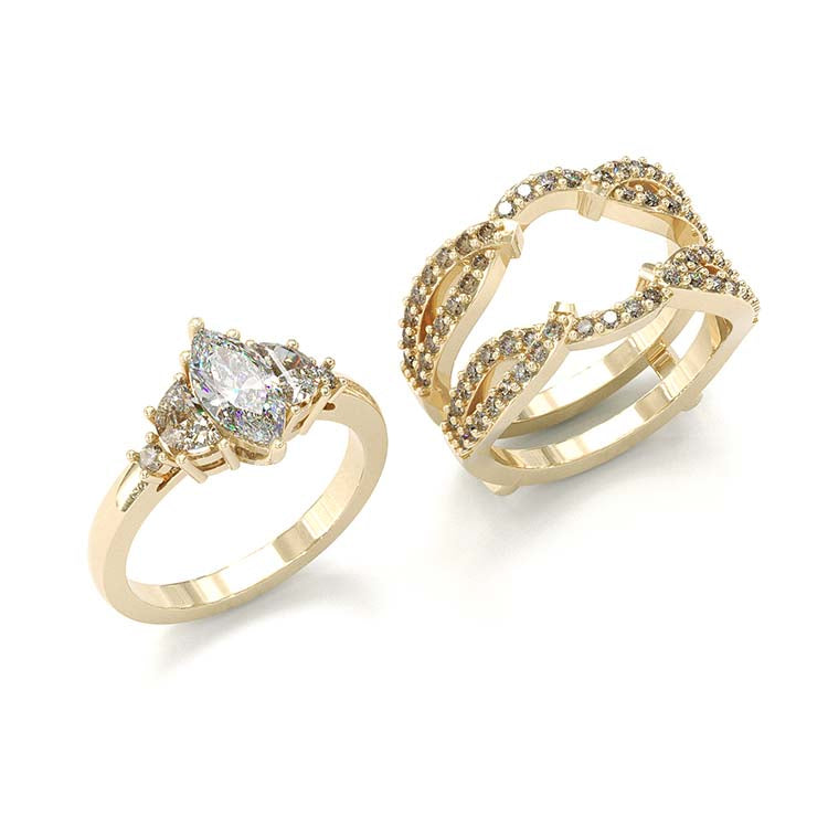 Jorrio handmade 1 ct marquise cut 2 pieces classic sterling silver bridal ring set