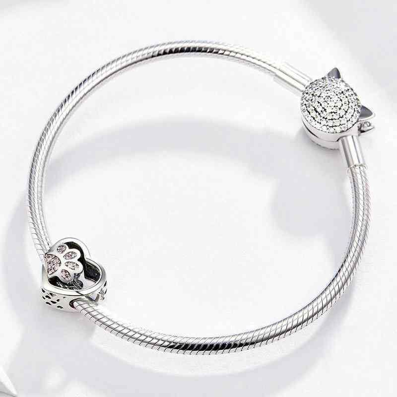 Jorrio Cute Heart Cat Paw Fashion Sterling Silver Charm