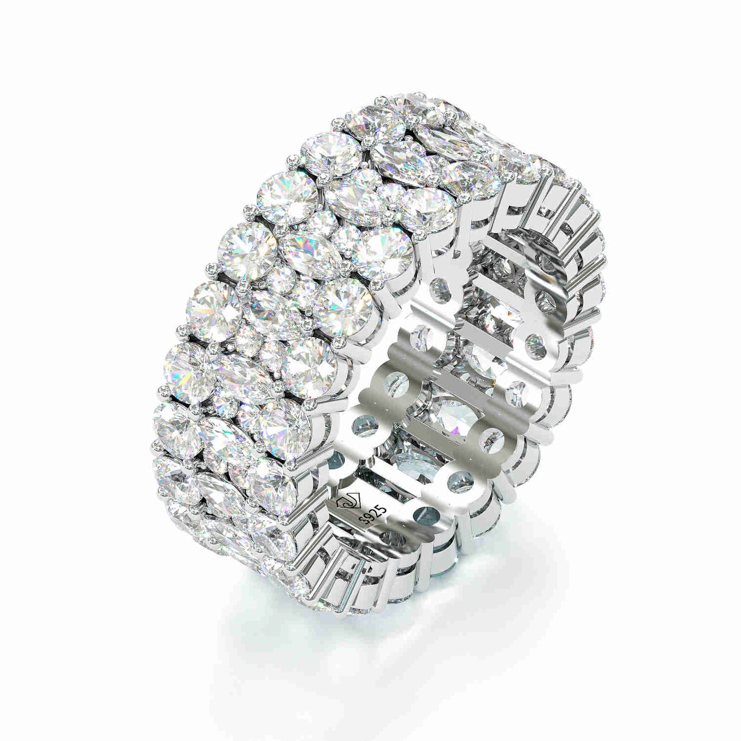 Jorrio handmade round halo created diamond vintage sterling silver wedding band