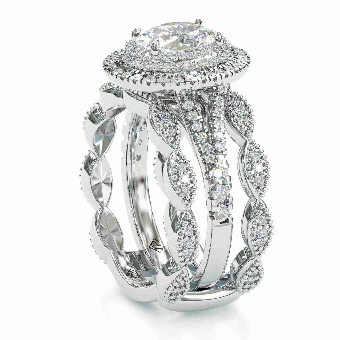 Jorrio handmade oval cut halo sterling silver wedding 2 pcs bridal set