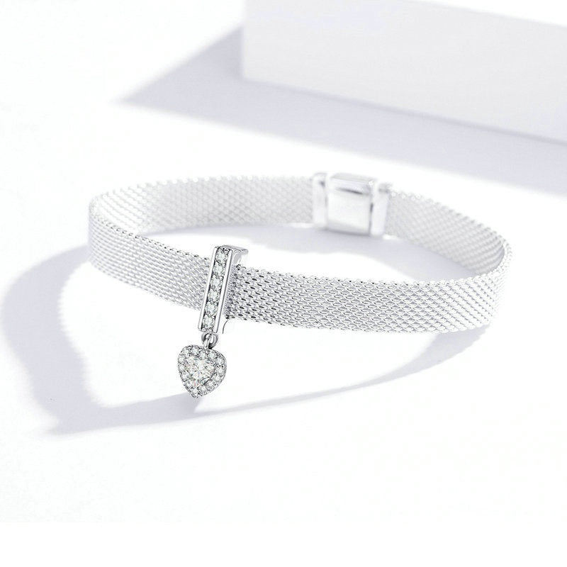 Jorrio Full Diamond Heart Shape Sterling Silver Charm