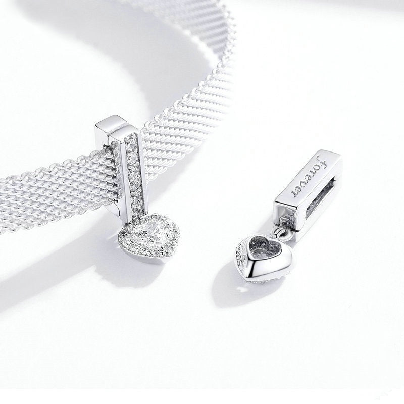 Jorrio Full Diamond Heart Shape Sterling Silver Charm