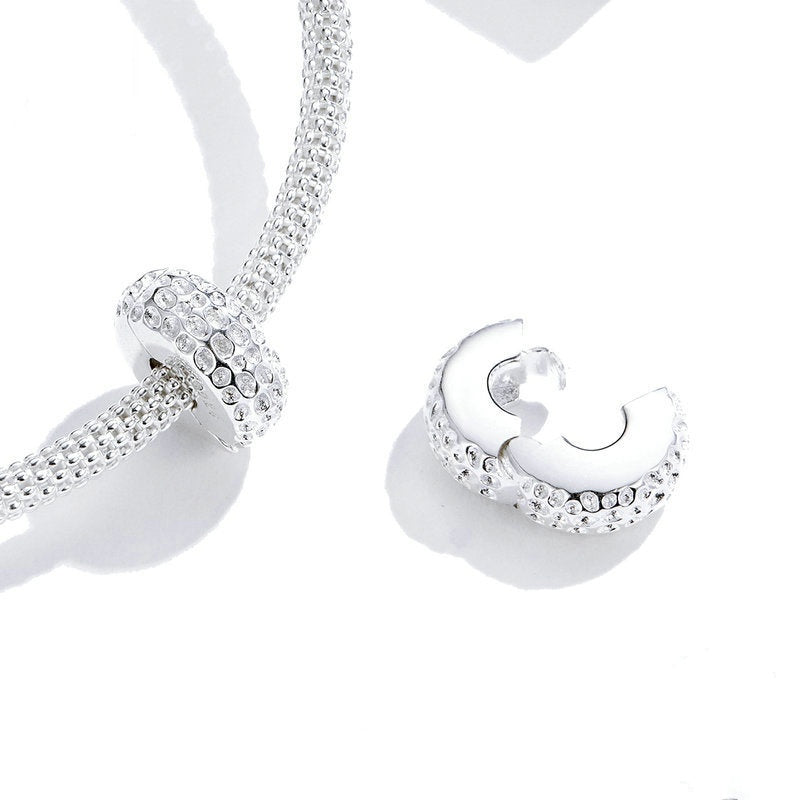 Jorrio Rounf Multi Stone Textured Sterling Silver Charm