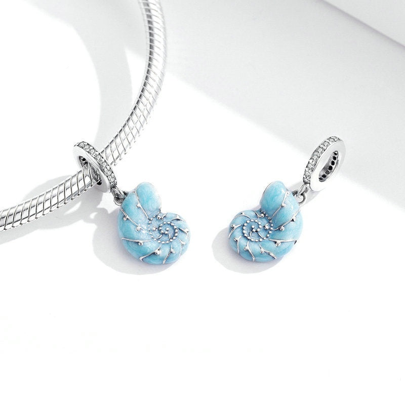 Jorrio Romantic Ocean Element Light Blue Conch Sterling Silver Charm
