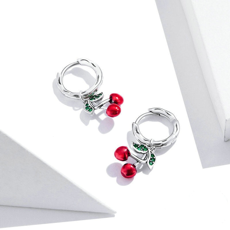 Jorrio Sweet Red Cherry Sterling Silver Earrings