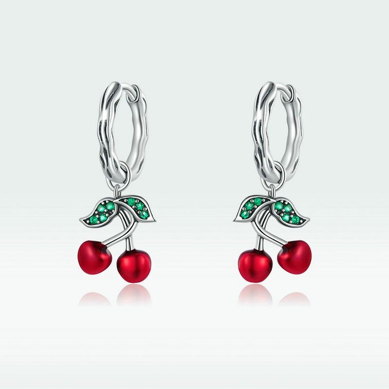 Jorrio Sweet Red Cherry Sterling Silver Earrings