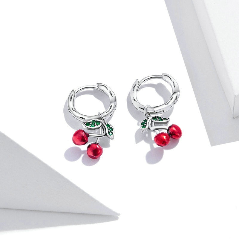 Jorrio Sweet Red Cherry Sterling Silver Earrings