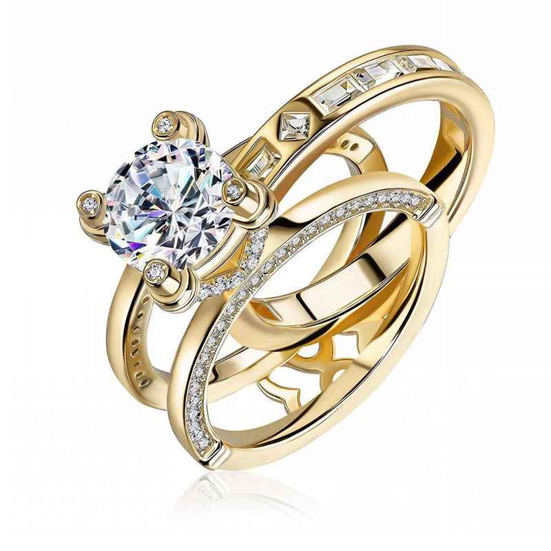 Jorrio handmade white round cut vintage 2 pcs sterling silver bridal ring set