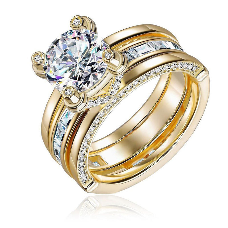 Jorrio handmade white round cut vintage 2 pcs sterling silver bridal ring set