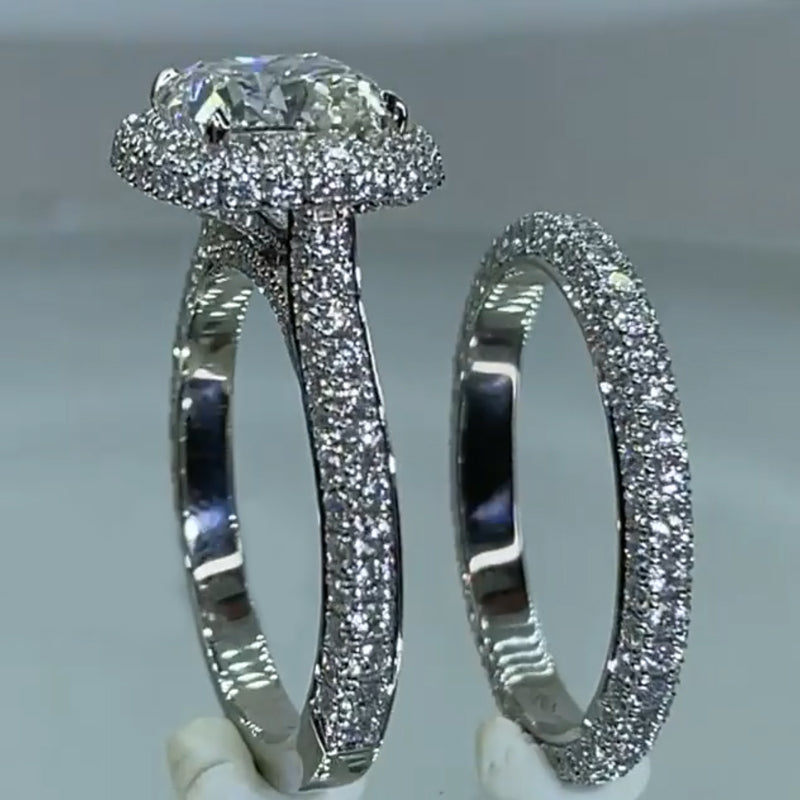 Jorrio Handmade Princess Cut Sterling Silver Wedding Ring Bridal Set