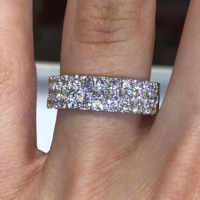 Jorrio handmade round cut rows diamond sterling silver women's band wedding ring