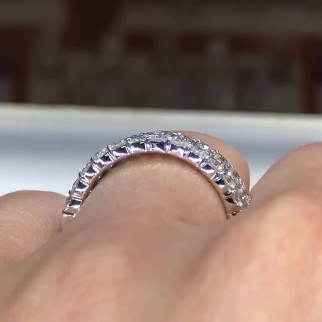 Jorrio handmade round cut rows diamond sterling silver women's band wedding ring