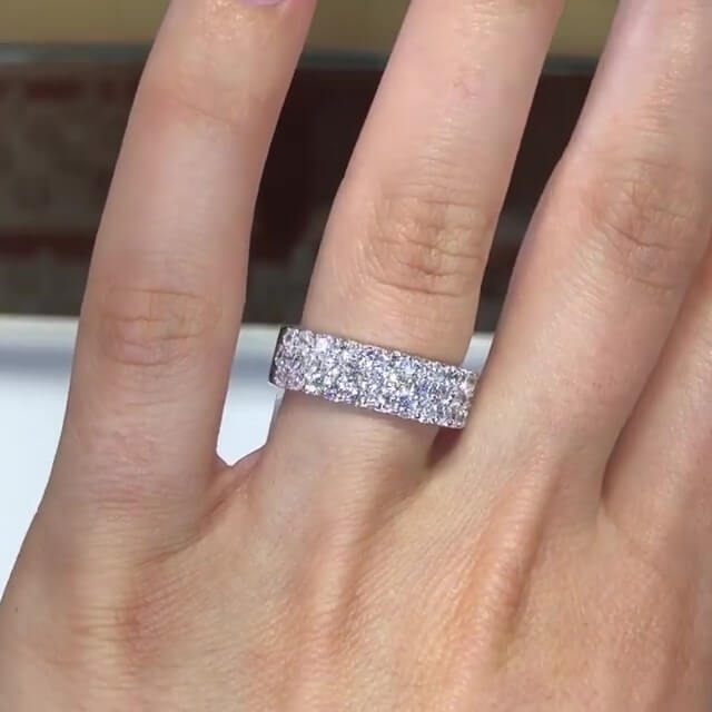 Jorrio handmade round cut rows diamond sterling silver women's band wedding ring