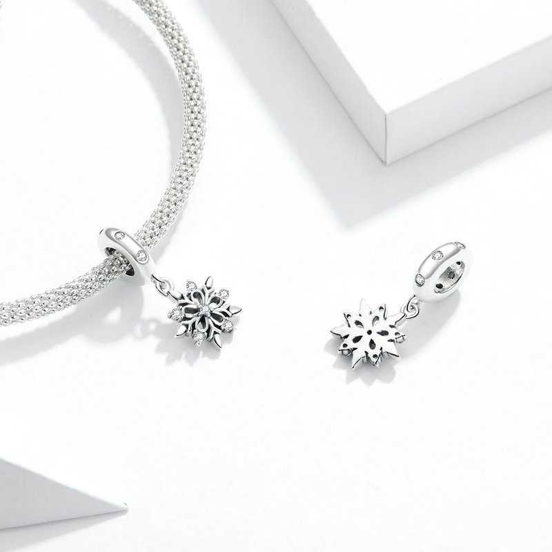 Jorrio Handmade Christmas Crystal Snowflake Sterling Silver Charms