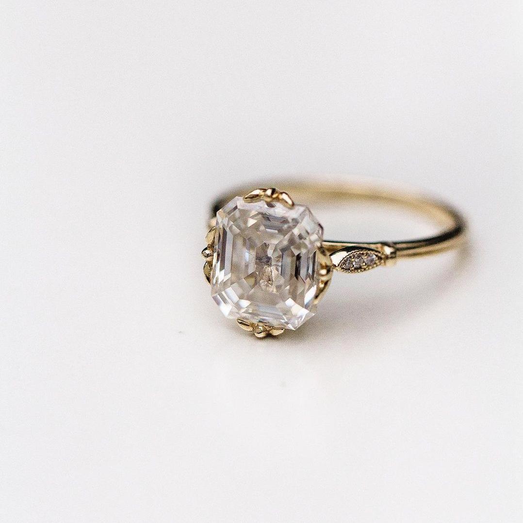 Jorrio 6.5ct asscher cut vintage sterling silver engagement ring