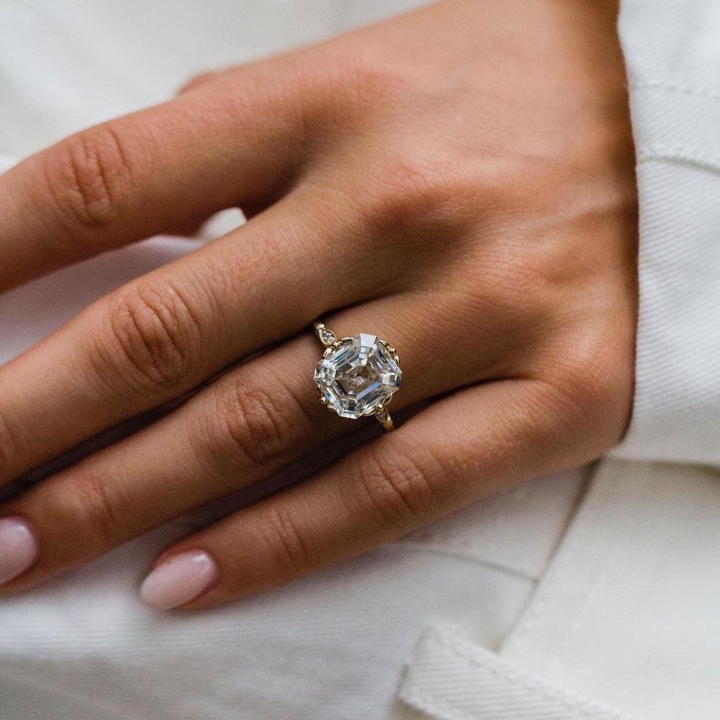 Jorrio 6.5ct asscher cut vintage sterling silver engagement ring