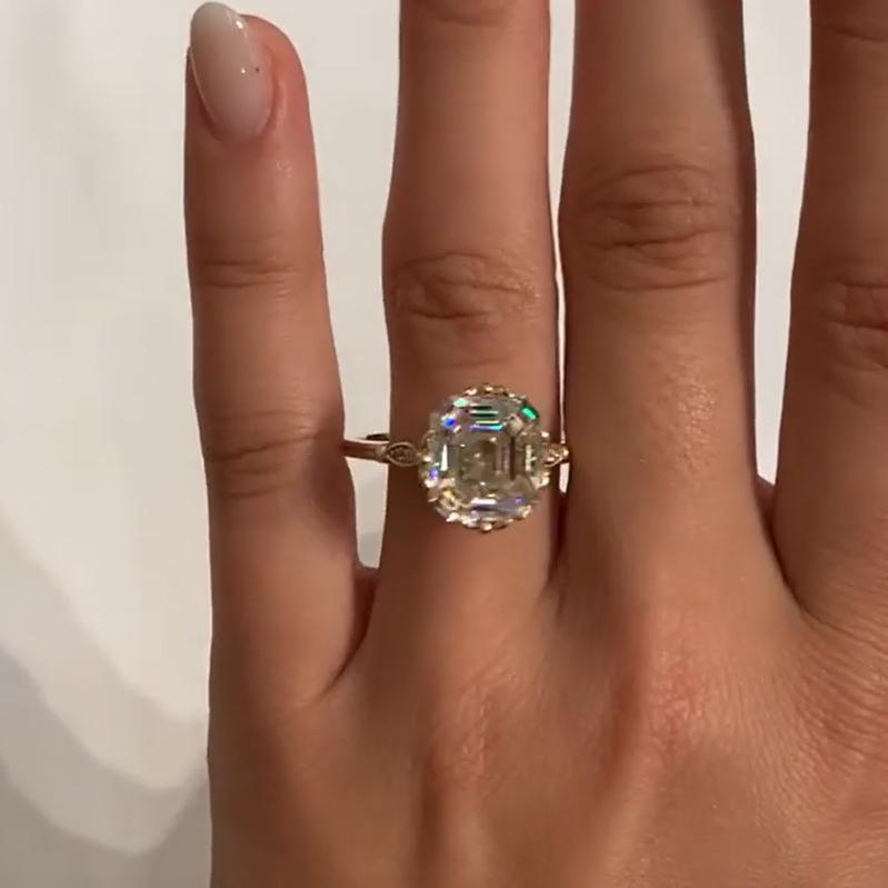 Jorrio 6.5ct asscher cut vintage sterling silver engagement ring