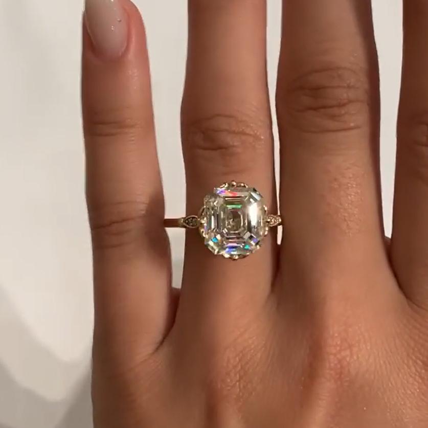 Jorrio 6.5ct asscher cut vintage sterling silver engagement ring