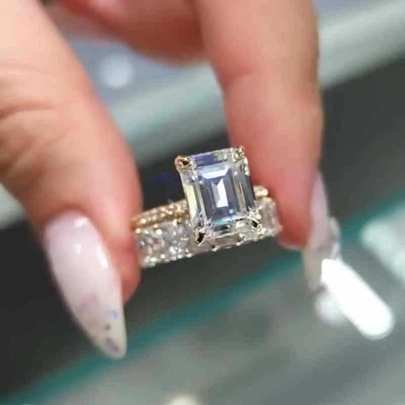 Jorrio handmade gold emerald cut vintage sterling silver wedding ring set