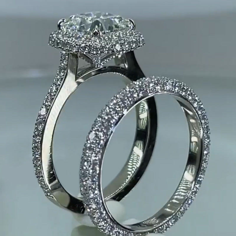Jorrio Handmade Princess Cut Sterling Silver Wedding Ring Bridal Set