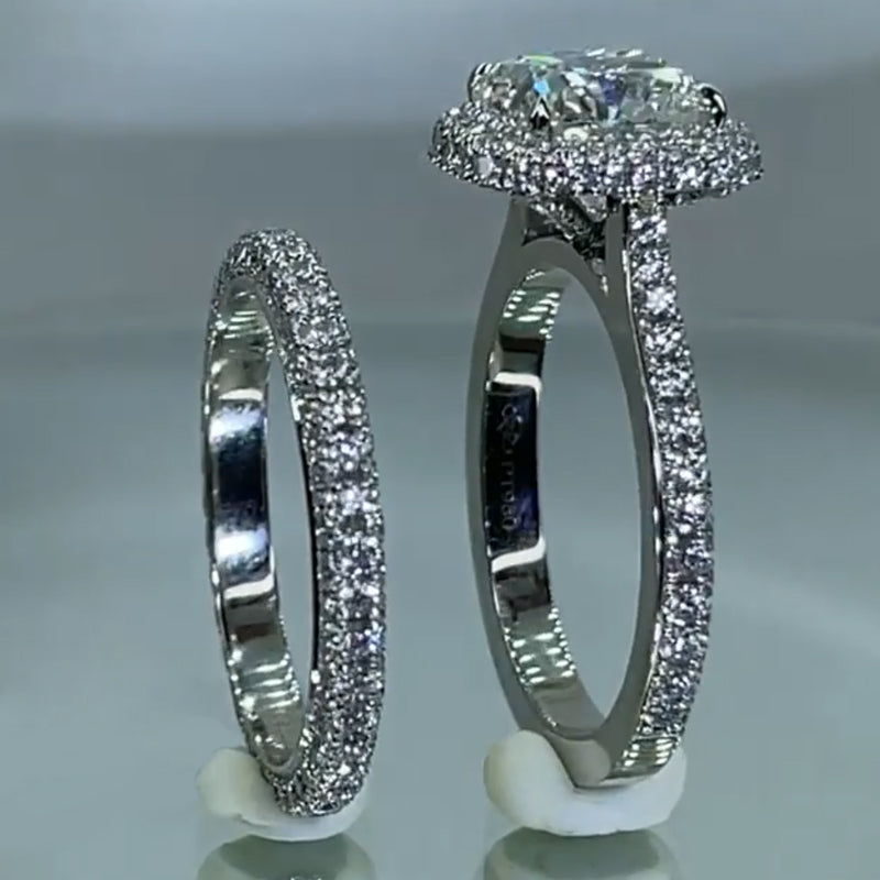 Jorrio Handmade Princess Cut Sterling Silver Wedding Ring Bridal Set
