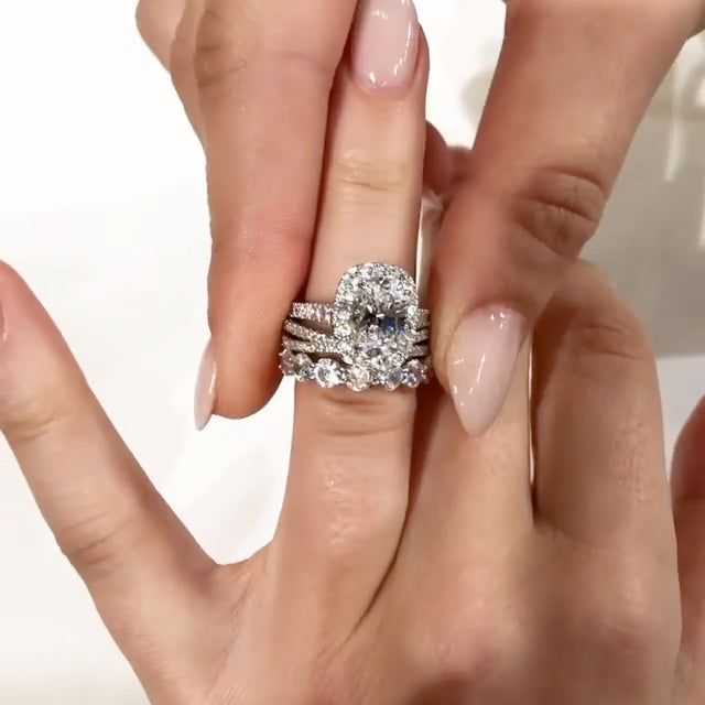 Jorrio handmade oval cut halo 3 pcs vintage sterling silver wedding ring bridal set