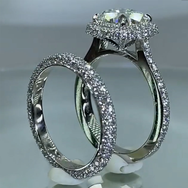 Jorrio Handmade Princess Cut Sterling Silver Wedding Ring Bridal Set