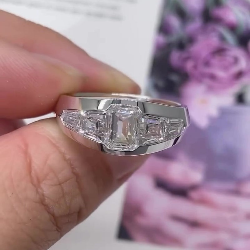 Jorrio handmade emerald cut classic sterling silver men's band