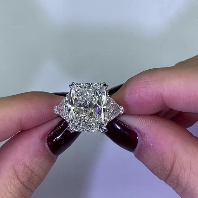 Jorrio handmade radiant cut sterling silver three stone engagement ring