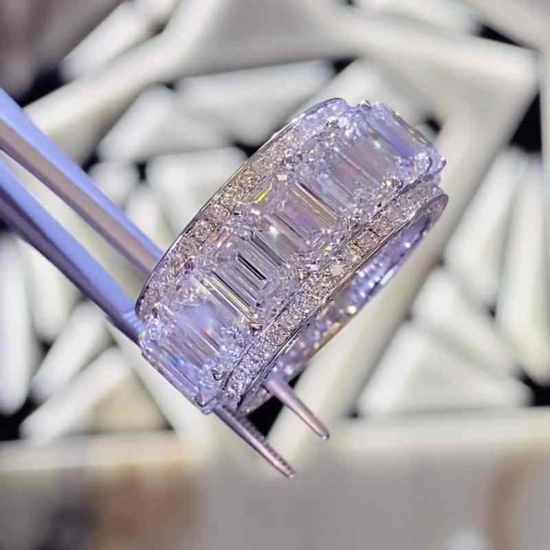 Jorrio handmade gold emerald cut sterling silver wedding band