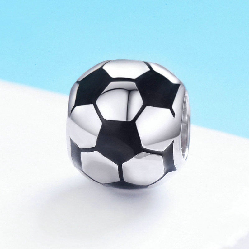 Jorrio Sports Black&White Football Sterling Silver Charm