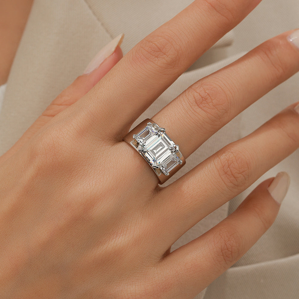 Jorrio three stone radiant cut diamond wedding sterling silver wedding ring