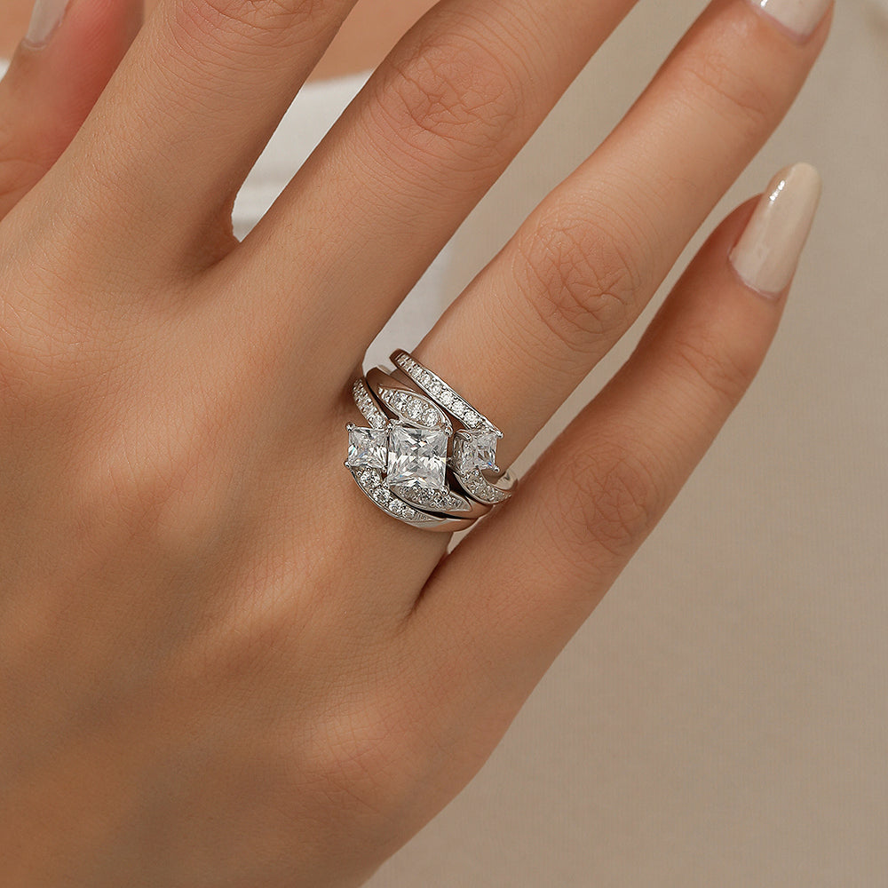 Jorrio princess cut Gold vintage Engagement Wedding ring 3pcs Bridal Set