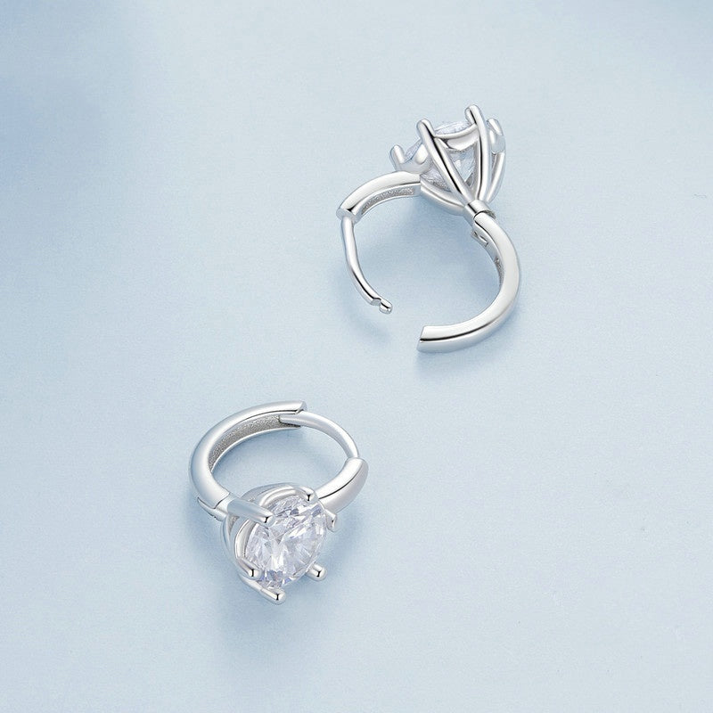 Jorrio Simple Sparkling Round cut Six Claw Sterling Silver Earrings
