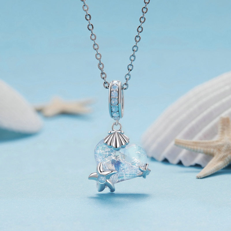 Jorrio Underwater World Heart Starfish Ice Flower Sterling Silver Charm