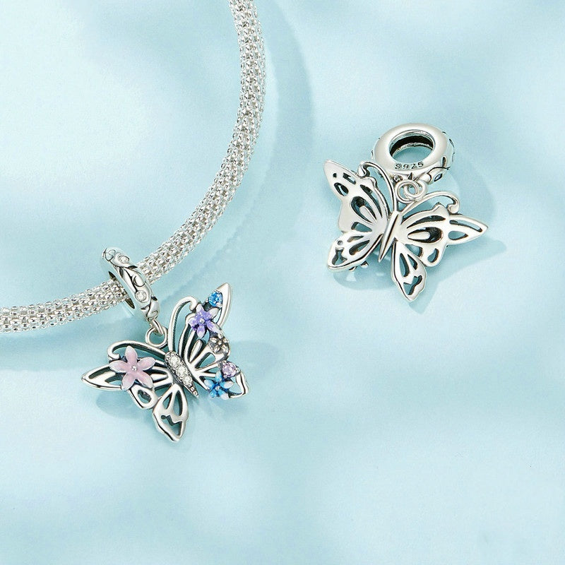 Jorrio Sweet Colourful Flower Butterfly Sterling Silver Charm
