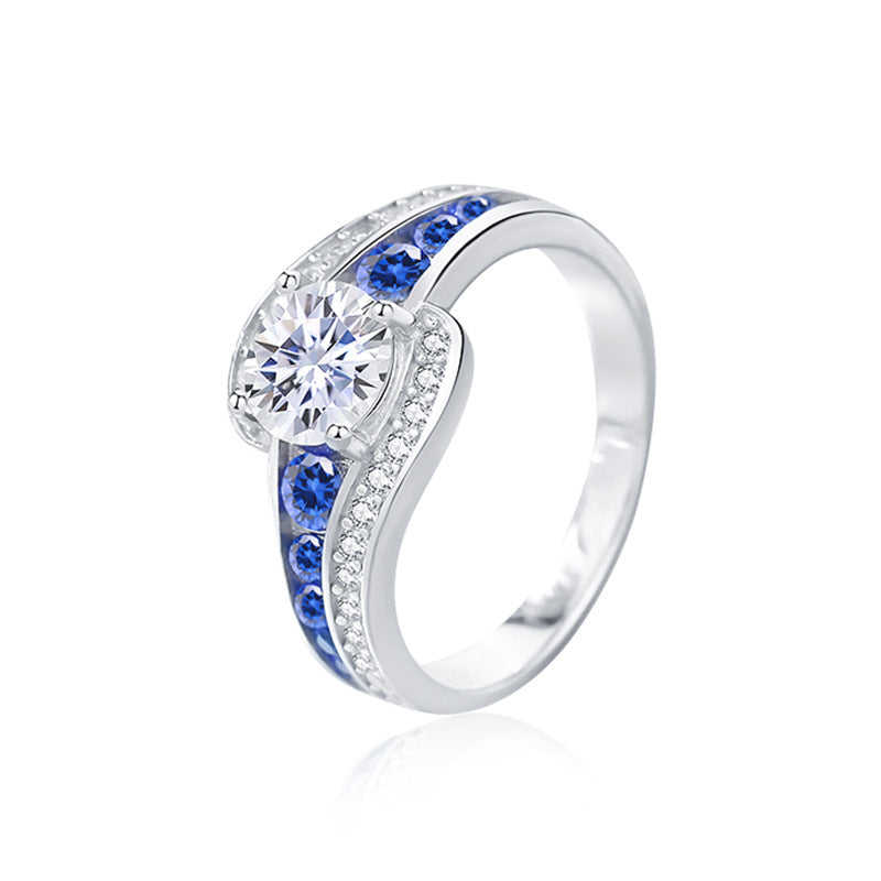 Jorrio handmade 1ct round cut sapphire Moissanite sterling silver engagement ring