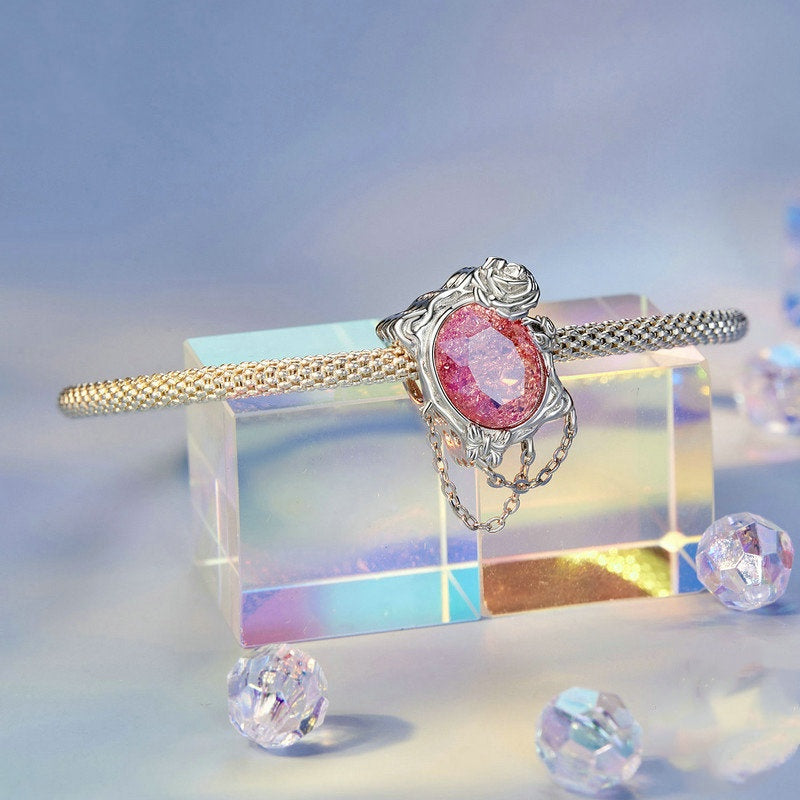 Jorrio Noble and Elegant Pink Fading Oil Painting Rose Sterling Silver Charm
