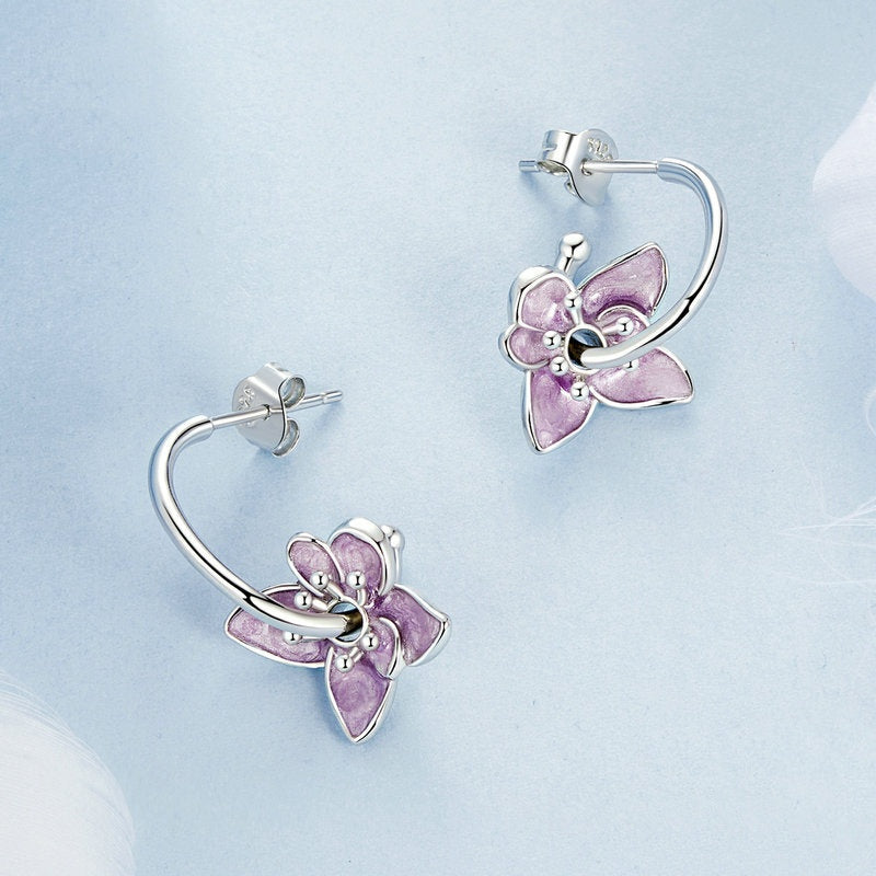 Jorrio Elegant Purple Flower Sterling Silver Earrings