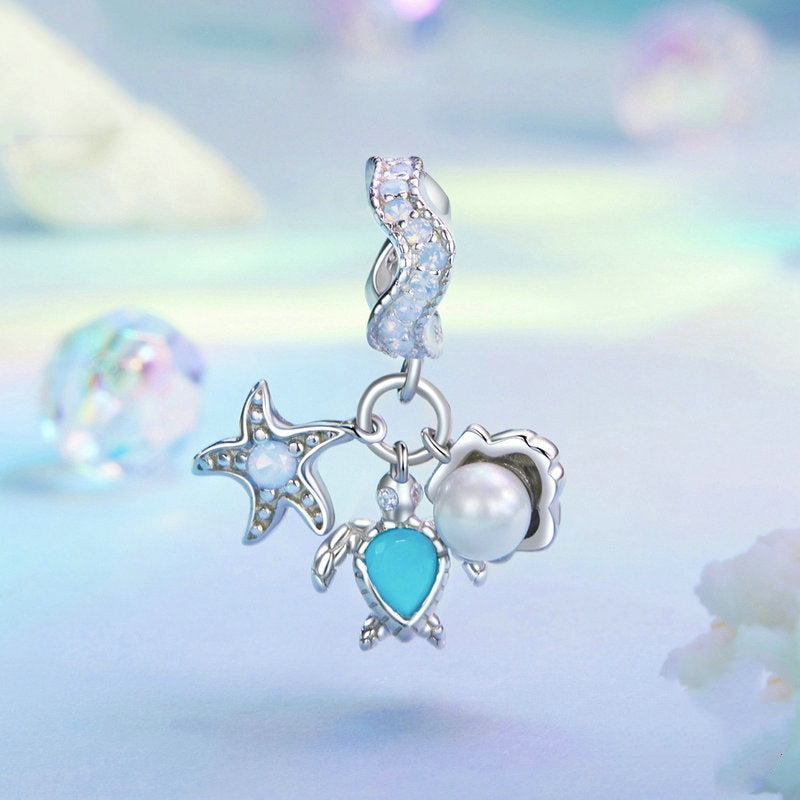 Jorrio Ocean Shell Beads Starfish Turtle Sterling Silver Charm