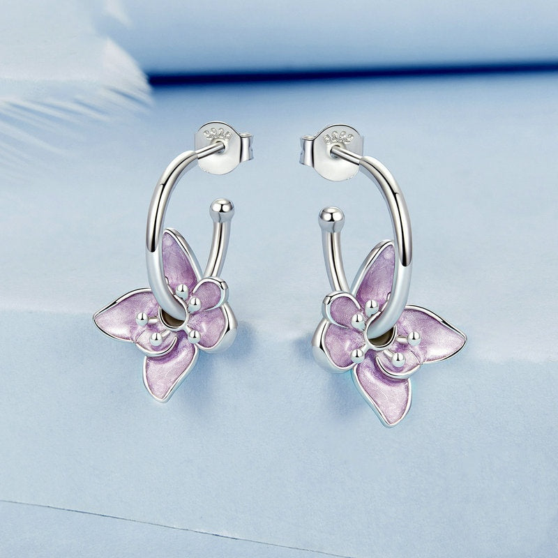 Jorrio Elegant Purple Flower Sterling Silver Earrings