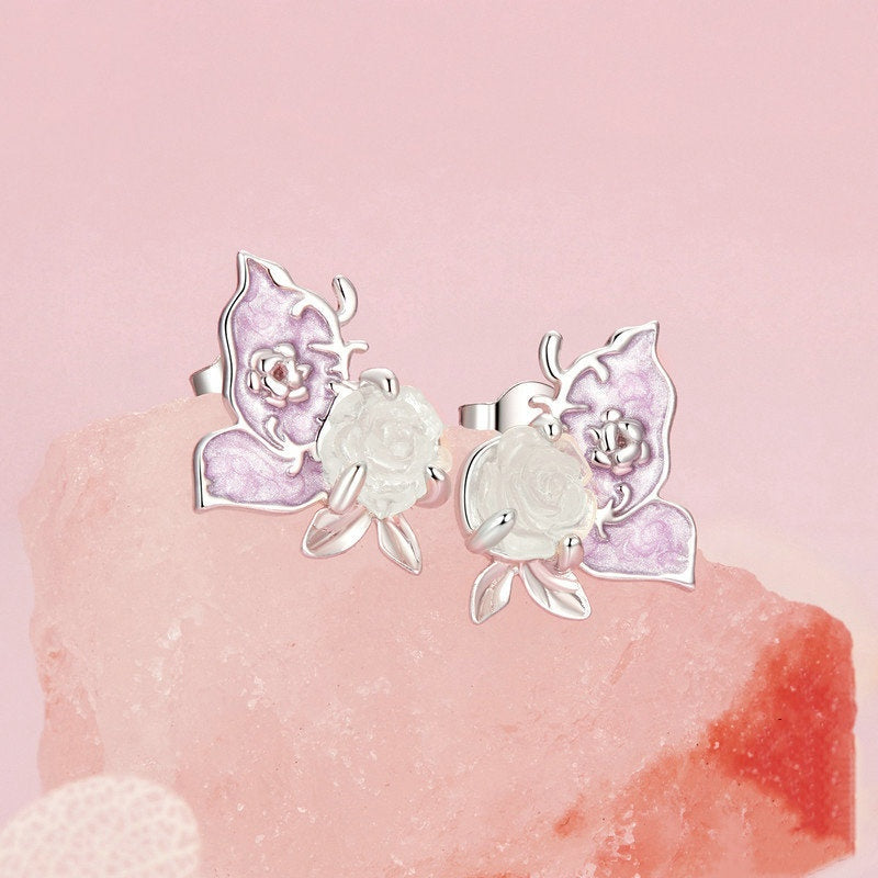 Jorrio Sweet UV Colour Changing Rose Butterfly Sterling Silver Earrings