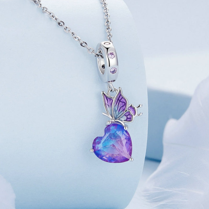 Jorrio Elegant Gradient Purple Heart Butterfly Sterling Silver Charm