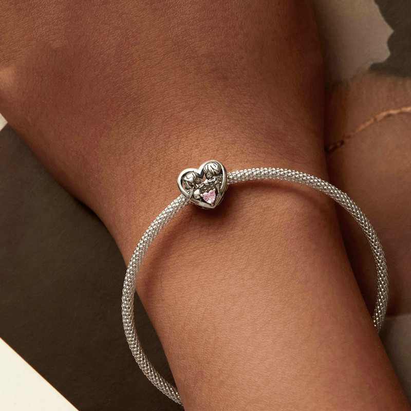 Jorrio Two Little Ones Pink Heart Sterling Silver Charm