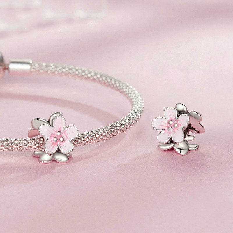Jorrio Cute Sweet Pink Flower Sterling Silver Charm